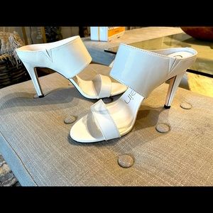 Calvin Klein white patent open toe heels stiletto